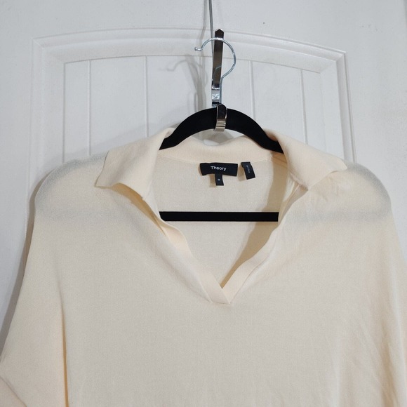 Theory Womens Sweater Bristol Cotton Polo Pullover Beige Parchment Knit Size M - Picture 5 of 11